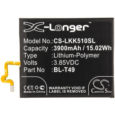 3.85V, Li-Polymer, 3900mAh, SmartPhone battery fits Lg, Bl-t49, K510, K51s, 15.02Wh Mobile, SmartPhone Cameron Sino Technology Limited (Smartphone)