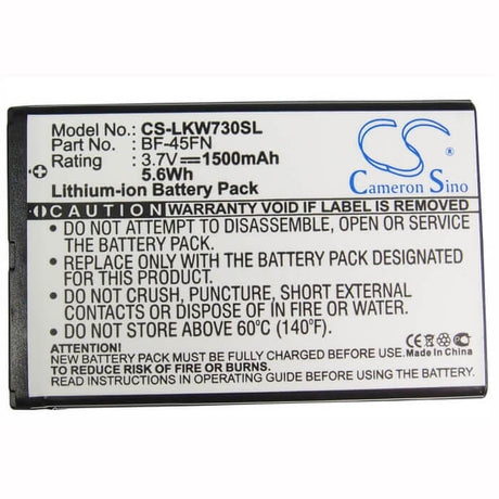3.7V, Li-ion, 1500mAh, SmartPhone battery fits Lg, Bf-45fn, Kw730, 5.55Wh Mobile, SmartPhone Cameron Sino Technology Limited (Smartphone)