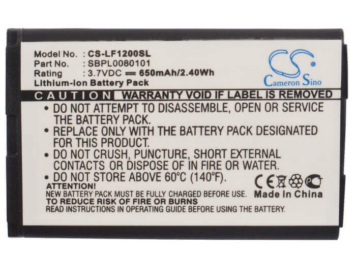 3.7V, Li-ion, 650mAh, SmartPhone battery fits Lg, Sbpl0080101, F1200, F9100, 2.41Wh Mobile, SmartPhone Cameron Sino Technology Limited (Suspended)