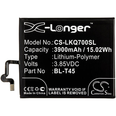 3.85V, Li-Polymer, 3900mAh, SmartPhone battery fits Lg, Bl-t45, K50s, K50s 2019, 15.02Wh Mobile, SmartPhone Cameron Sino Technology Limited (Smartphone)