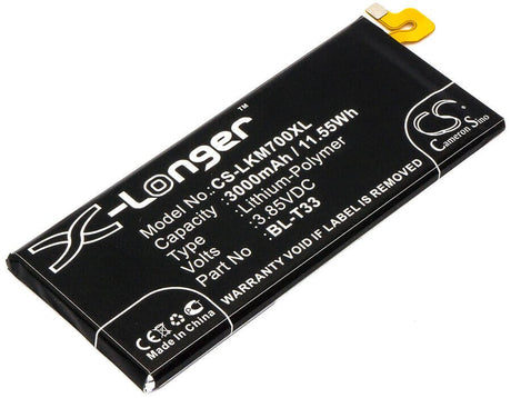 3.85V, Li-Polymer, 3000mAh, SmartPhone battery fits Lg, Bl-t33, M700a, M700an, 11.55Wh Mobile, SmartPhone Cameron Sino Technology Limited (Smartphone)