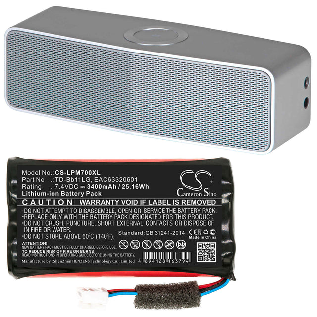 7.4V, Li-ion, 3400mAh, Speaker battery fits Lg, Music Flow P7, Np7550, 25.16Wh Speaker Cameron Sino Technology Limited