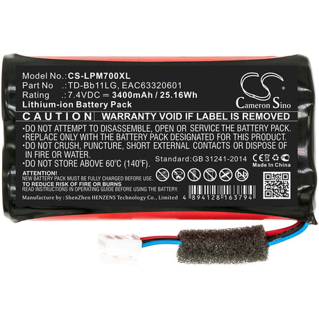 7.4V, Li-ion, 3400mAh, Speaker battery fits Lg, Music Flow P7, Np7550, 25.16Wh Speaker Cameron Sino Technology Limited
