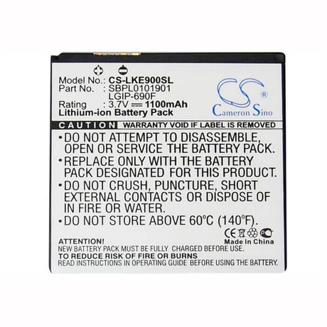 Battery For Lg Optimus 7, E900, C900 3.7v, 1100mah - 4.07wh Batteries for Electronics Cameron Sino Technology Limited (Suspended)   