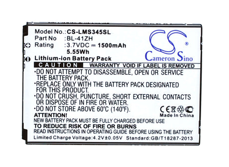 3.7V, Li-ion, 1500mAh, SmartPhone battery fits Lg, Bl-41zh, C40 Power, D213, 5.55Wh Mobile, SmartPhone Cameron Sino Technology Limited (Smartphone)