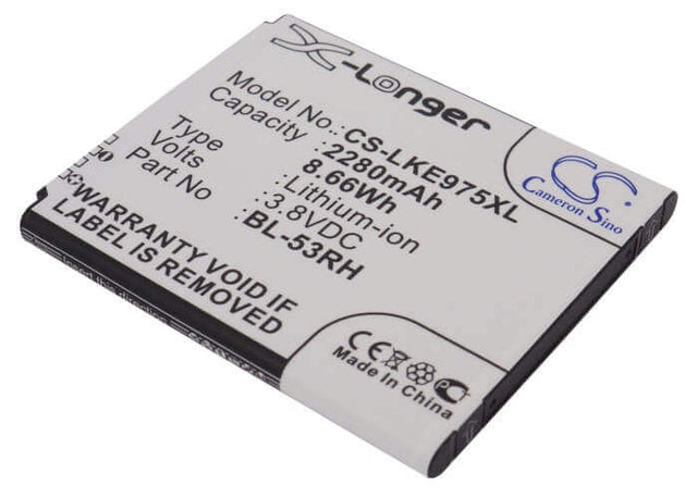 3.8V, Li-ion, 2280mAh, SmartPhone battery fits Lg, Bl-53rh, E975w, Gee, 8.66Wh Mobile, SmartPhone Cameron Sino Technology Limited (Suspended)