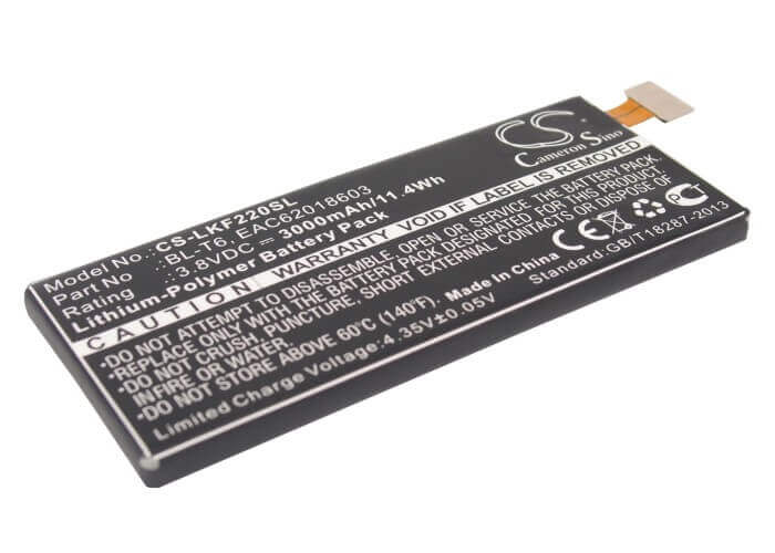 3.8V, Li-Polymer, 3000mAh, SmartPhone battery fits Lg, Bl-t6, F220, F220k, 11.4Wh Mobile, SmartPhone Cameron Sino Technology Limited (Smartphone)