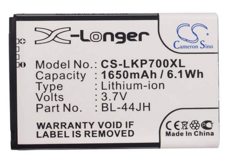 Battery For Lg Optimus L7, Optimus P700, Optimus P705 3.7v, 1650mah - 6.11wh Batteries for Electronics Cameron Sino Technology Limited (Suspended)   