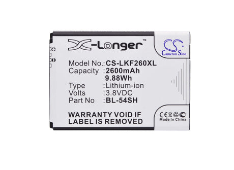 3.8V, Li-ion, 2600mAh, SmartPhone battery fits Lg, Bl-54sg, Bello 2, Bello 2 Dual, 9.88Wh Mobile, SmartPhone Cameron Sino Technology Limited (Smartphone)
