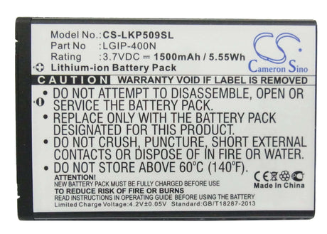 3.7V, Li-ion, 1500mAh, SmartPhone battery fits At&t, Lg, Lgip-400n, P505, Phoenix, 5.55Wh Mobile, SmartPhone Cameron Sino Technology Limited (Smartphone)