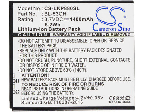 3.7V, Li-ion, 1400mAh, SmartPhone battery fits Lg, Metropcs, Bl-53qh, Escape, F160k, 5.18Wh Mobile, SmartPhone Cameron Sino Technology Limited (Smartphone)