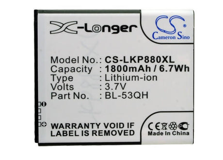 3.7V, Li-ion, 1800mAh, SmartPhone battery fits Lg, Metropcs, Bl-53qh, Escape, F160k, 6.66Wh Mobile, SmartPhone Cameron Sino Technology Limited (Smartphone)