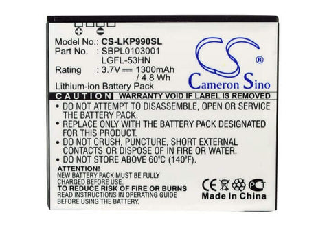 3.7V, Li-ion, 1300mAh, PDA battery fits Lg, Fl-53hn, C729, Doubleplay, 4.81Wh PDA, Pocket PC Cameron Sino Technology Limited (Suspended)