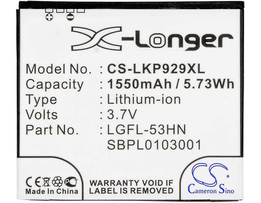 3.7V, Li-ion, 1550mAh, SmartPhone battery fits Lg, Fl-53hn, C729, Doubleplay, 5.74Wh Mobile, SmartPhone Cameron Sino Technology Limited (Suspended)