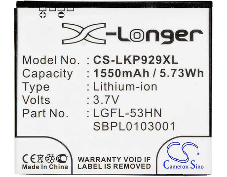 3.7V, Li-ion, 1550mAh, SmartPhone battery fits Lg, Fl-53hn, C729, Doubleplay, 5.74Wh Mobile, SmartPhone Cameron Sino Technology Limited (Suspended)