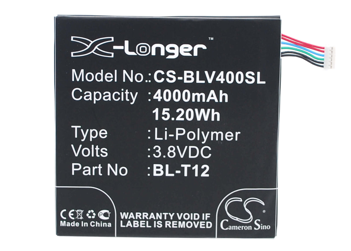 3.8V, Li-Polymer, 4000mAh, Tablet battery fits Lg, Bl-t12, Pad 7.0, V400, 15.20Wh Tablet Cameron Sino Technology Limited