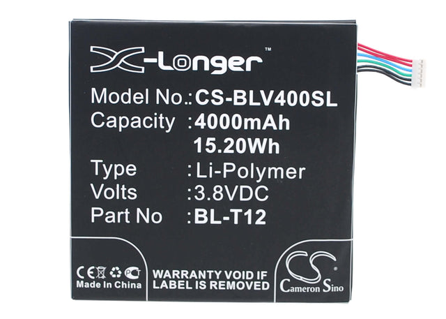 3.8V, Li-Polymer, 4000mAh, Tablet battery fits Lg, Bl-t12, Pad 7.0, V400, 15.20Wh Tablet Cameron Sino Technology Limited