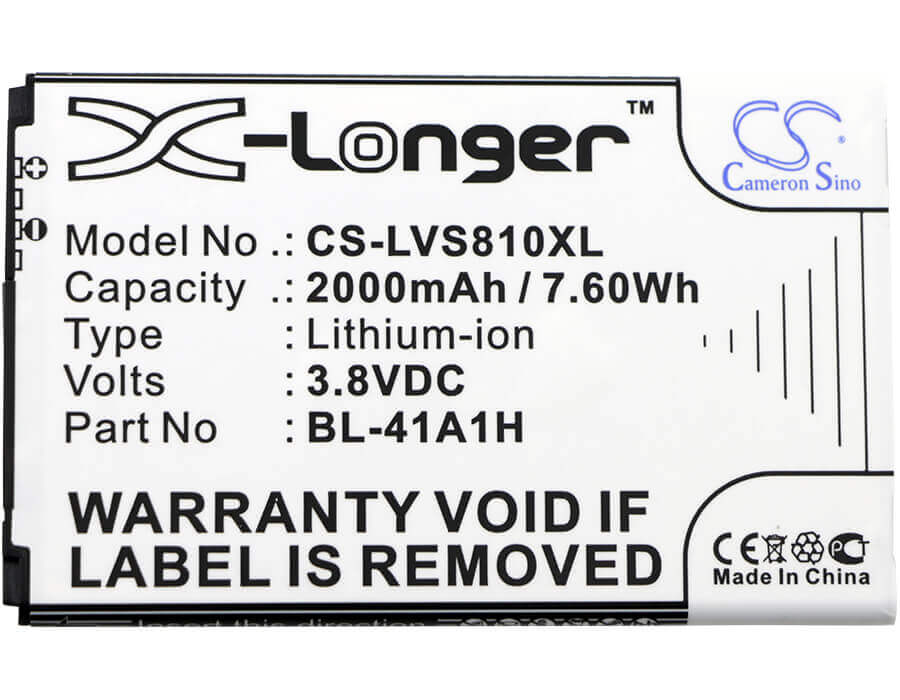 3.8V, Li-ion, 2000mAh, SmartPhone battery fits Lg, Bl-41a1h, Cz2112lwr, D390, 7.6Wh Mobile, SmartPhone Cameron Sino Technology Limited (Smartphone)