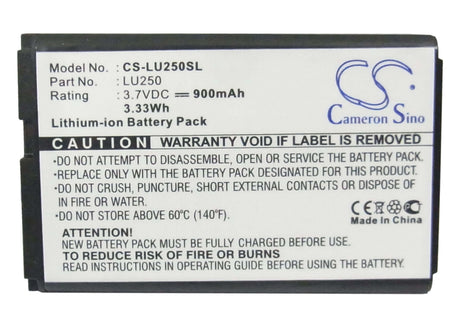 3.7V, Li-ion, 900mAh, SmartPhone battery fits Lg, U250, 3.33Wh Mobile, SmartPhone Cameron Sino Technology Limited (Suspended)