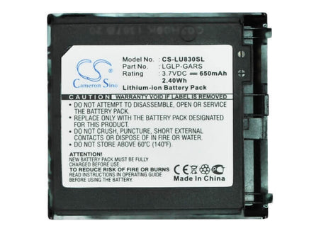 3.7V, Li-ion, 650mAh, SmartPhone battery fits Lg, Lglp-gars, U830, U830c, 2.41Wh Mobile, SmartPhone Cameron Sino Technology Limited (Suspended)