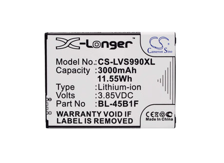 3.85V, Li-ion, 3000mAh, SmartPhone battery fits Lg, Bl-45b1f, F600, F720s, 11.55Wh Mobile, SmartPhone Cameron Sino Technology Limited (Smartphone)