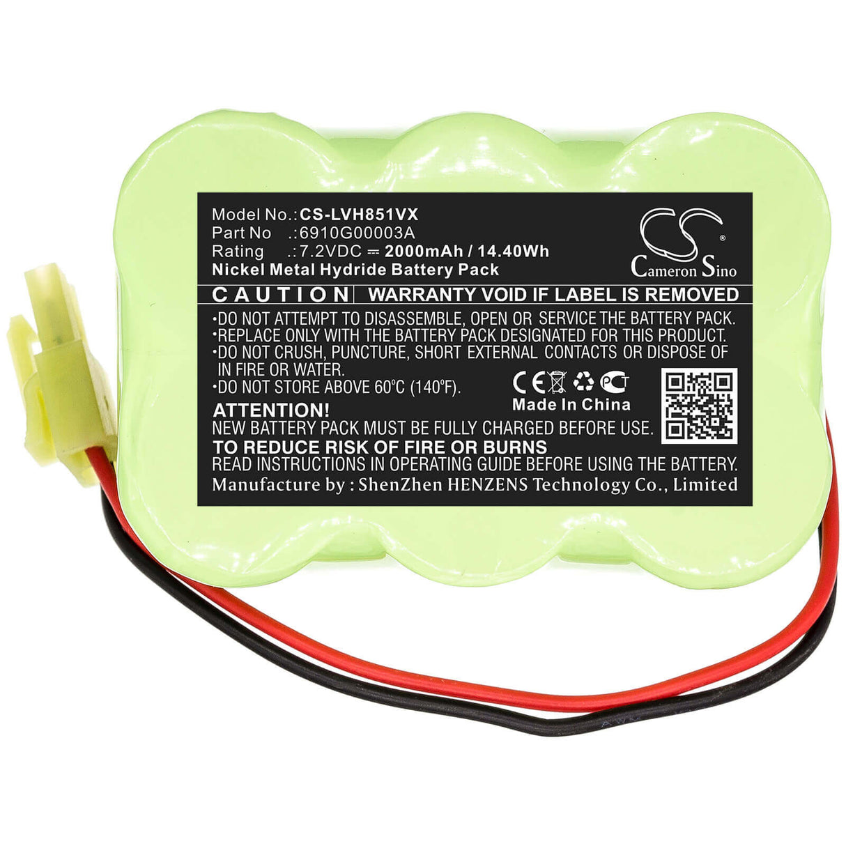 7.2V, Ni-MH, 2000mAh, Vacuum battery fits Lg, Vh851c, V-h851cp, Vh852cp, 14.40Wh Vacuum Cameron Sino Technology Limited