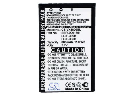 3.7V, Li-ion, 800mAh, SmartPhone battery fits Lg, Lgip-330b, Vx8800, Vx8800 Venus, 2.96Wh Mobile, SmartPhone Cameron Sino Technology Limited (Suspended)