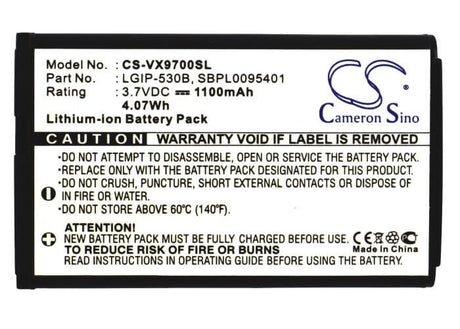 Battery For Lg Vx9600, Vx9700, Vx9700 Dare 3.7v, 1100mah - 4.07wh Batteries for Electronics Cameron Sino Technology Limited (Suspended)   