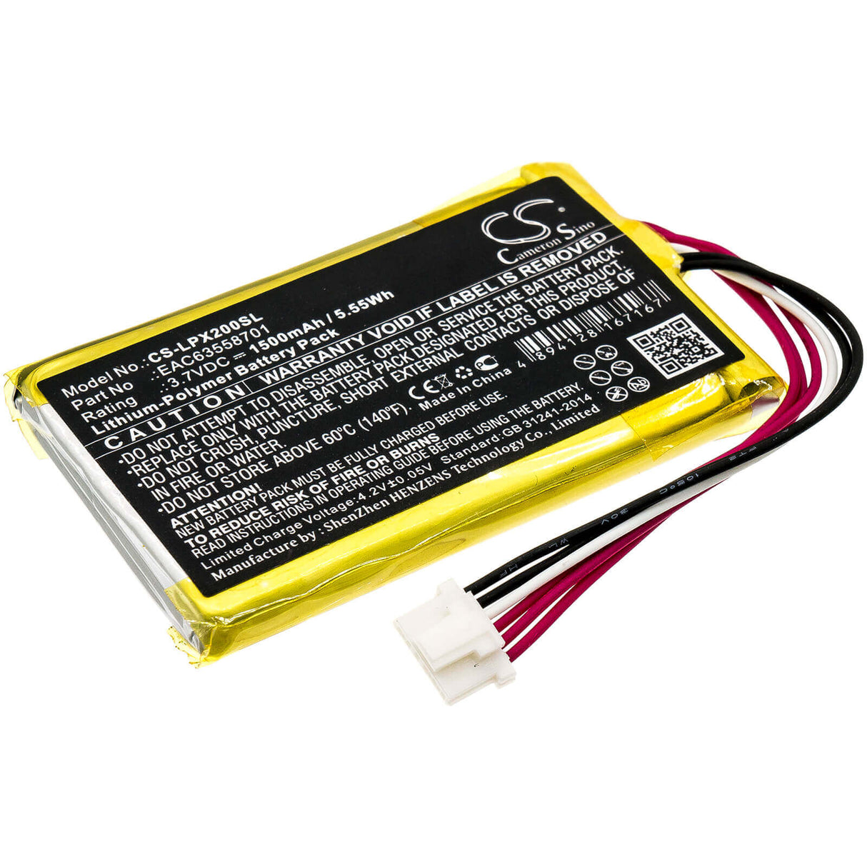 3.7V, Li-Polymer, 1500mAh, Speaker battery fits Lg, Pj3, Pj3.deusllk, 5.55Wh Speaker Cameron Sino Technology Limited