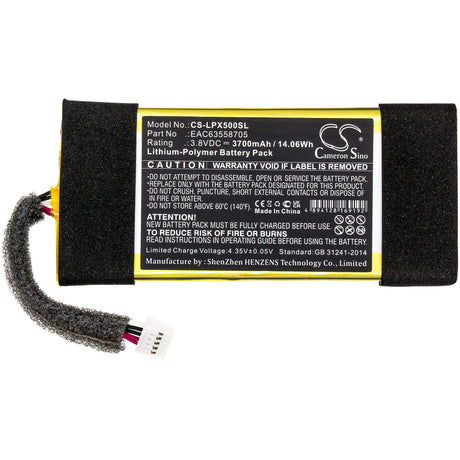 3.8V, Li-Polymer, 3700mAh, Speaker battery fits Lg, Pl5w, Xboom Go Pl5, 14.06Wh Speaker Cameron Sino Technology Limited