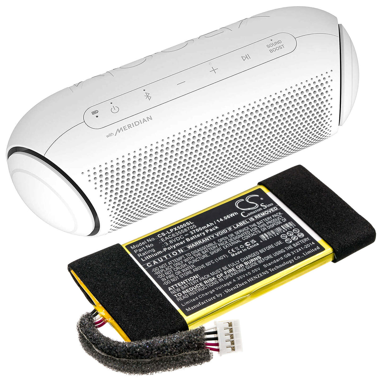 3.8V, Li-Polymer, 3700mAh, Speaker battery fits Lg, Pl5w, Xboom Go Pl5, 14.06Wh Speaker Cameron Sino Technology Limited