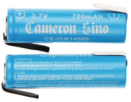 Two pieces of Lithium Ion AA Battery or 14500 With reverse solder tabs 3.7v, 700mah - 2.59wh 14500 Cameron Sino Technology Limited   