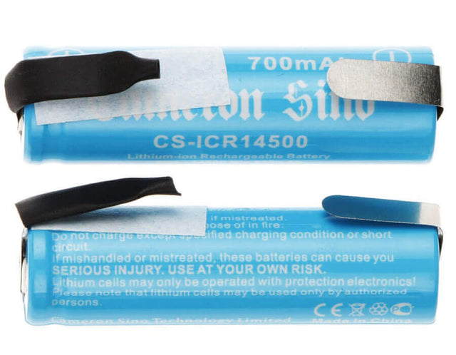 Cameron Sino AA Size, 14500 Battery, 700mAh Li-ion 3.7V with Solder Tabs 14500 Cameron Sino Technology Limited