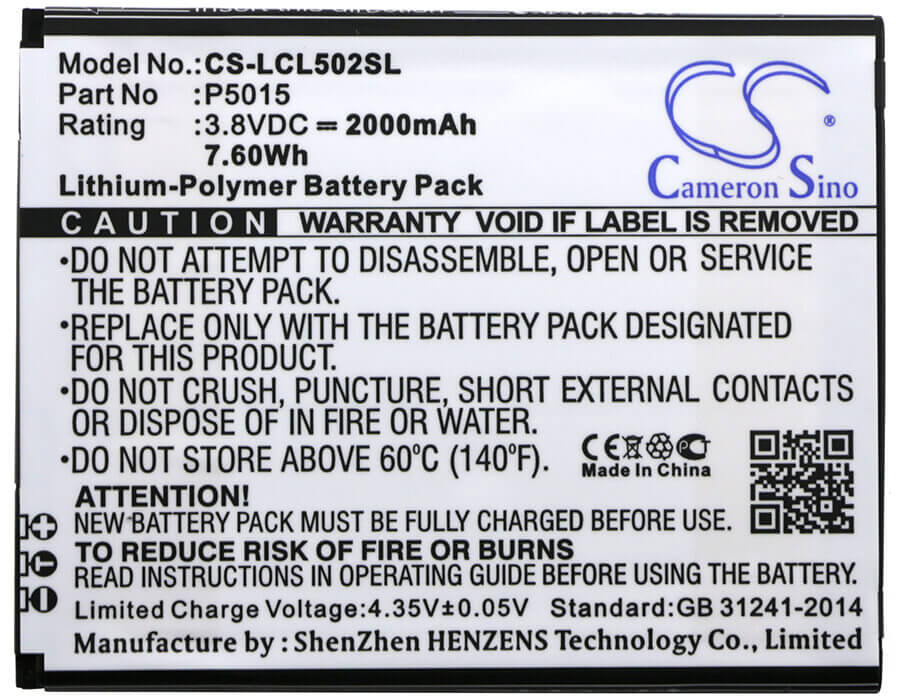 3.8V, Li-Polymer, 2000mAh, SmartPhone battery fits Logicom, P5015, L-ite 502, 7.6Wh Mobile, SmartPhone Cameron Sino Technology Limited (Smartphone)