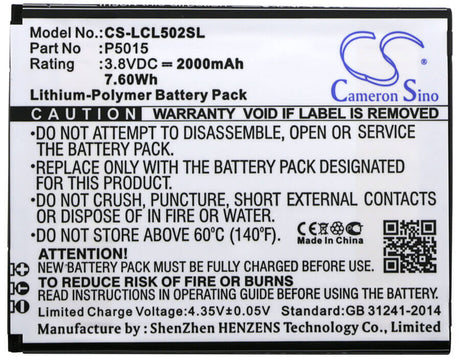 3.8V, Li-Polymer, 2000mAh, SmartPhone battery fits Logicom, P5015, L-ite 502, 7.6Wh Mobile, SmartPhone Cameron Sino Technology Limited (Smartphone)