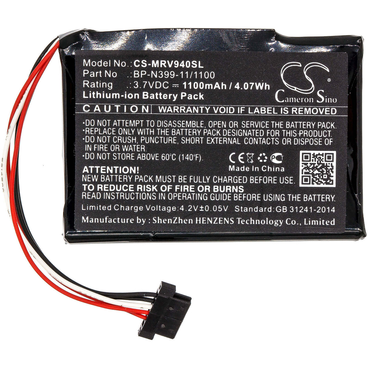 3.7V, Li-ion, 1100mAh, GPS battery fits Magellan, Bp-n399-11/1100, Roadmate Rv 9490t-lmb, 4.07Wh GPS, Navigator Cameron Sino Technology Limited