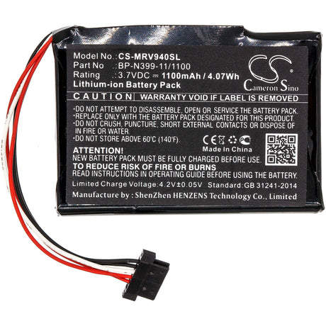 3.7V, Li-ion, 1100mAh, GPS battery fits Magellan, Bp-n399-11/1100, Roadmate Rv 9490t-lmb, 4.07Wh GPS, Navigator Cameron Sino Technology Limited