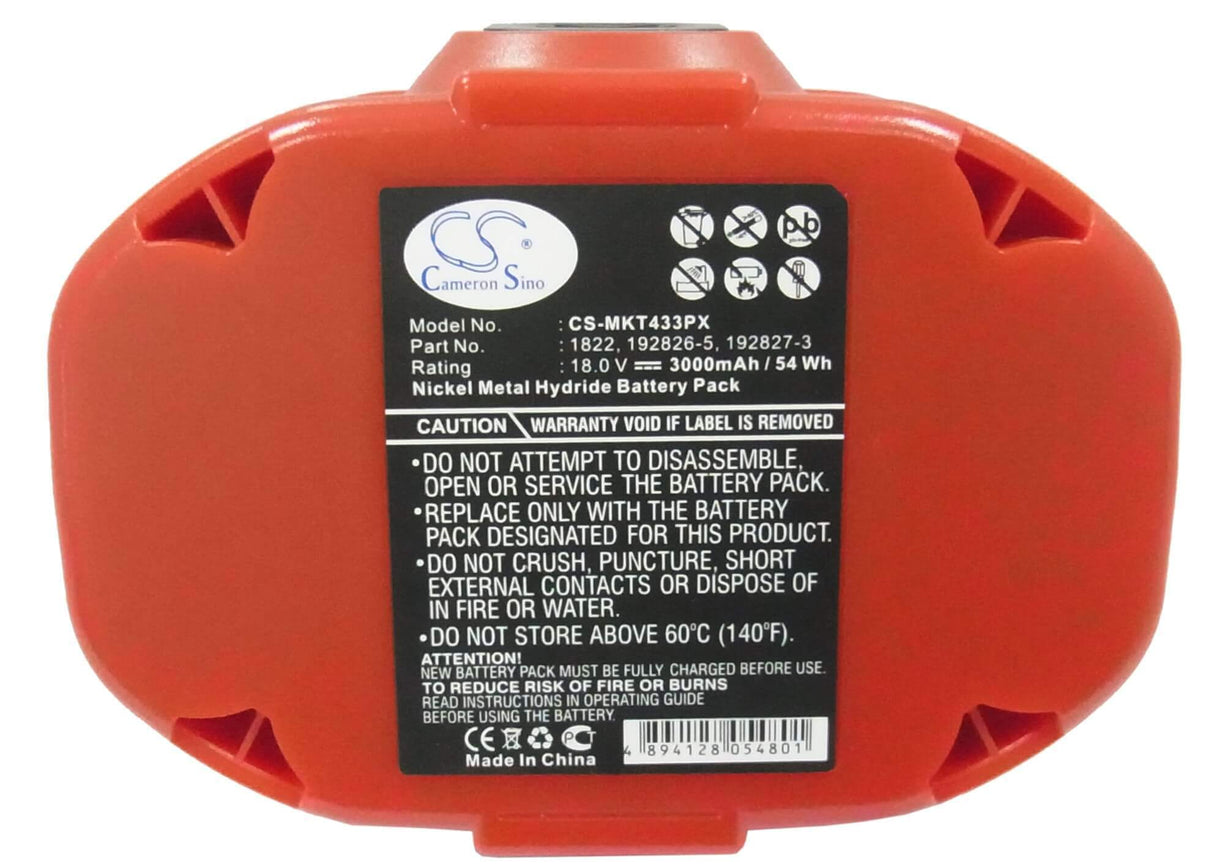 18.0V, Ni-MH, 3000mAh, Power Tools battery fits Makita, 1822, 4334d, 4334dwa, 54Wh Power Tools Cameron Sino Technology Limited (Power Tools)