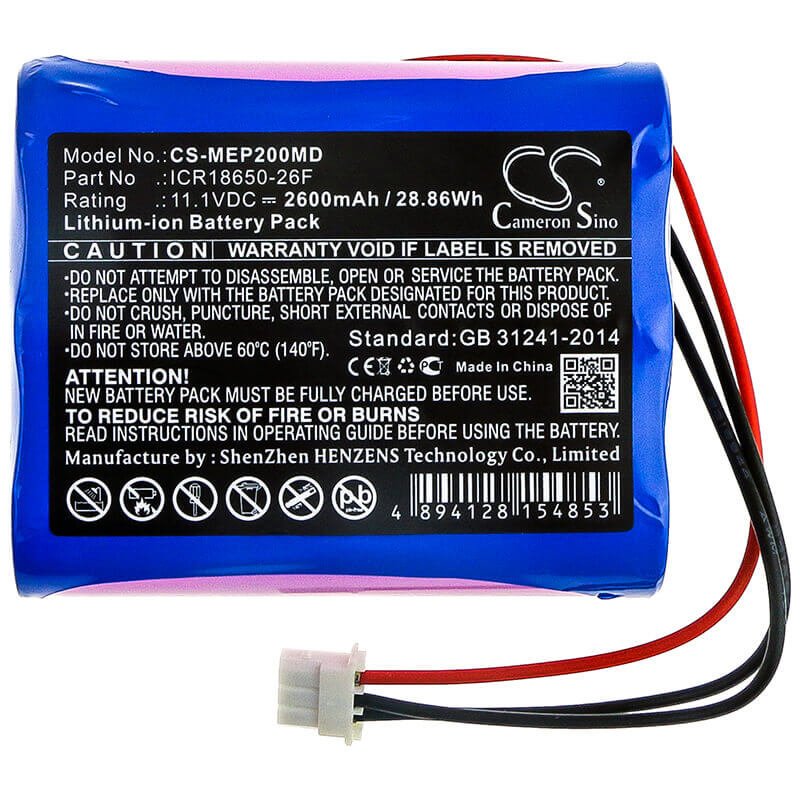 11.1V, Li-ion, 2600mAh, Medical battery fits Medical Econet, Icr18650-26f, Compact 2, 28.86Wh Medical Cameron Sino Technology Limited (Medical)