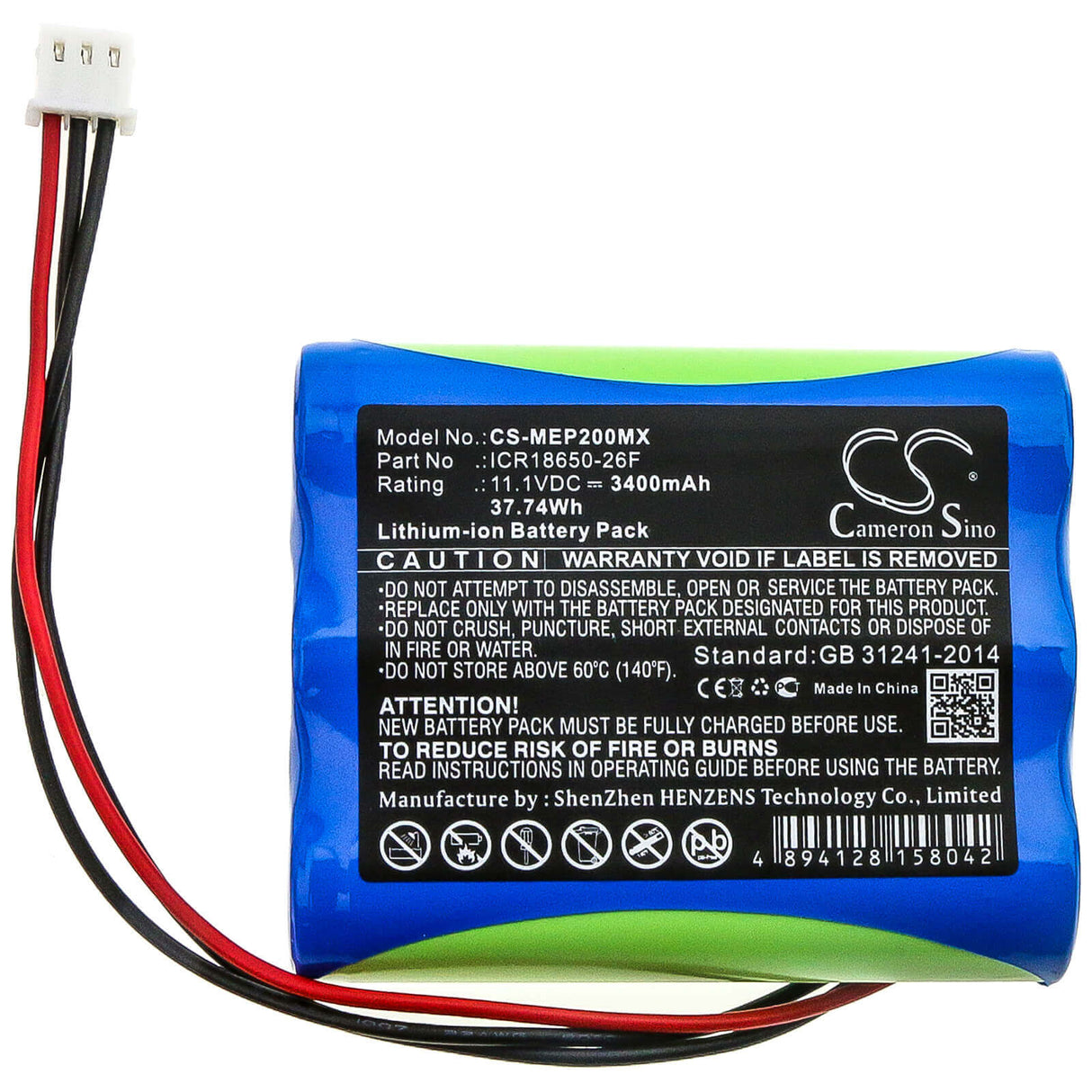11.1V, Li-ion, 3400mAh, Medical battery fits Medical Econet, Icr18650-26f, Compact 2, 37.74Wh Medical Cameron Sino Technology Limited (Medical)
