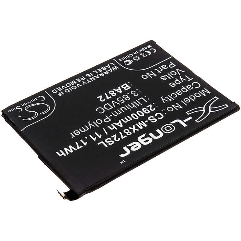 3.85V, Li-Polymer, 2900mAh, SmartPhone battery fits Meizu, Meilan, Ba872, 16x, M1872, 11.17Wh Mobile, SmartPhone Cameron Sino Technology Limited (Smartphone)