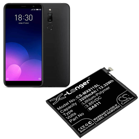 3.85V, Li-Polymer, 3200mAh, SmartPhone battery fits Meilan, Meizu, Ba811, 6t, 12.32Wh Mobile, SmartPhone Cameron Sino Technology Limited (Smartphone)