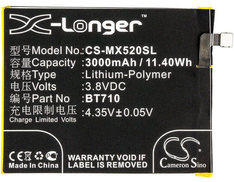 3.8V, Li-Polymer, 3000mAh, SmartPhone battery fits Meizu, Meilan, Bt710, A5, 11.4Wh Mobile, SmartPhone Cameron Sino Technology Limited (Smartphone)