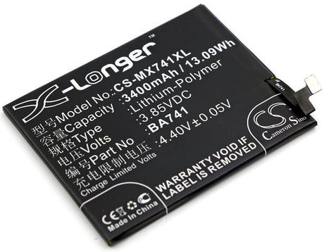 3.85V, Li-Polymer, 3400mAh, SmartPhone battery fits Meizu, Meilan, Ba741, E2, 13.09Wh Mobile, SmartPhone Cameron Sino Technology Limited (Smartphone)