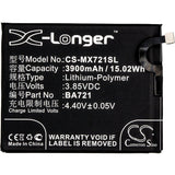 3.85V, Li-Polymer, 3900mAh, SmartPhone battery fits Meilan, Meizu, Ba721, M5 Note, M5 Note Global Dualsim, 15.02Wh Mobile, SmartPhone Cameron Sino Technology Limited (Smartphone)