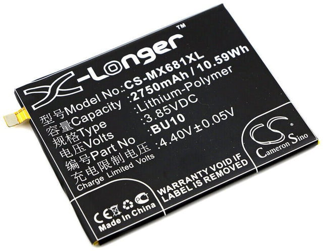 3.85V, Li-Polymer, 2750mAh, SmartPhone battery fits Meilan, Meizu, Bu10, U10, U10 Dual Sim, 10.59Wh Mobile, SmartPhone Cameron Sino Technology Limited (Smartphone)