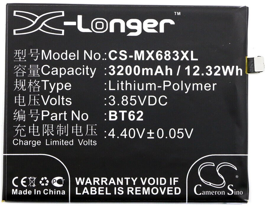 3.85V, Li-Polymer, 3200mAh, SmartPhone battery fits Meilan, X, 12.32Wh Mobile, SmartPhone Cameron Sino Technology Limited (Suspended)