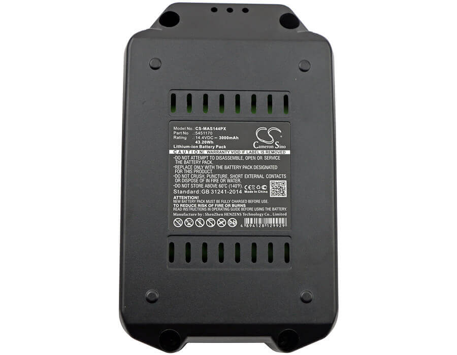 14.4V, Li-ion, 3000mAh, Power Tools battery fits Meister Craft, 5451170, 5450880, Mas144, 43.2Wh Power Tools Cameron Sino Technology Limited (Power Tools)