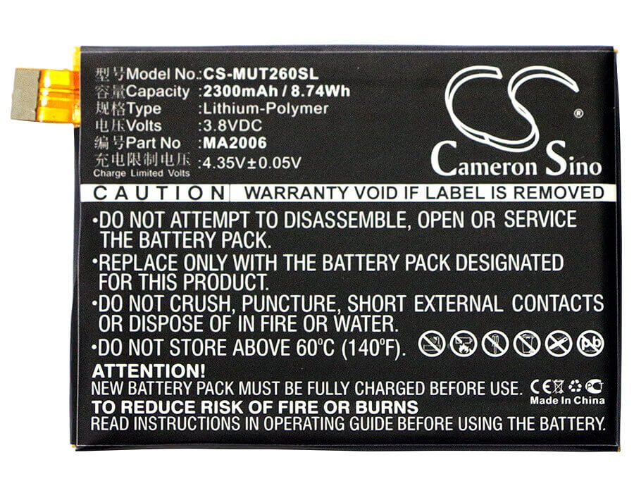 3.8V, Li-Polymer, 2300mAh, SmartPhone battery fits Meitu, Ma2006, Mk260, 8.74Wh Mobile, SmartPhone Cameron Sino Technology Limited (Suspended)