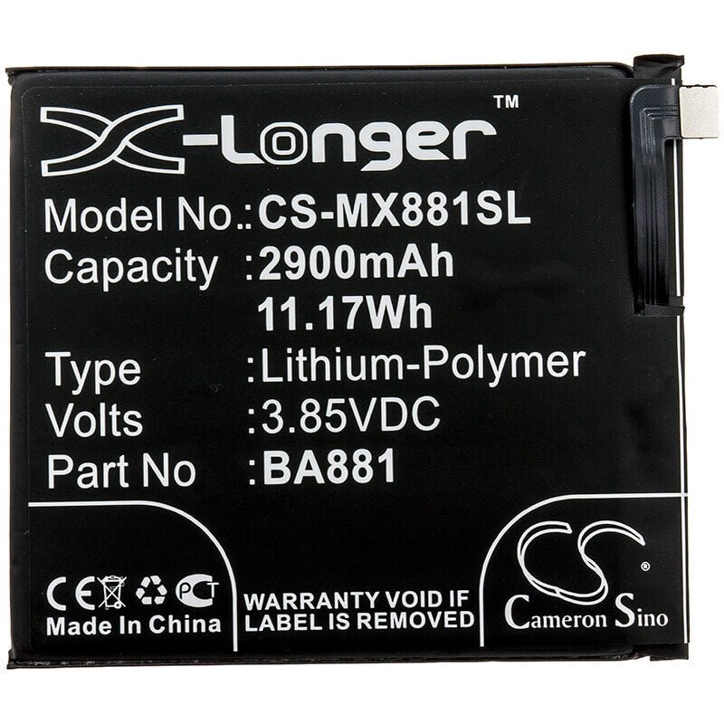 3.85V, Li-Polymer, 2900mAh, SmartPhone battery fits Meizu, Ba881, 15, 15 Dual Sim, 11.17Wh Mobile, SmartPhone Cameron Sino Technology Limited (Smartphone)